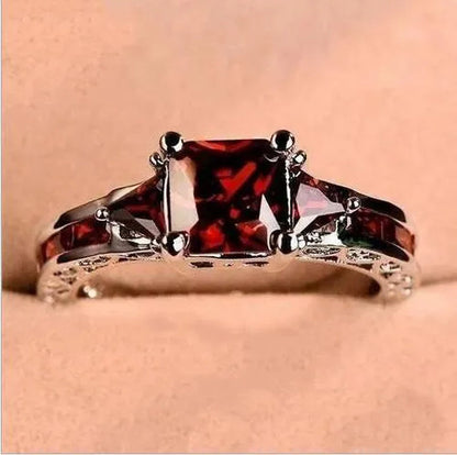 Women's Fashion 925 Silver Plated Princess Cut Black Sapphire CZ Wedding Ring Party Jewelry Gifts Size 5-11 (Choice Color and Size )