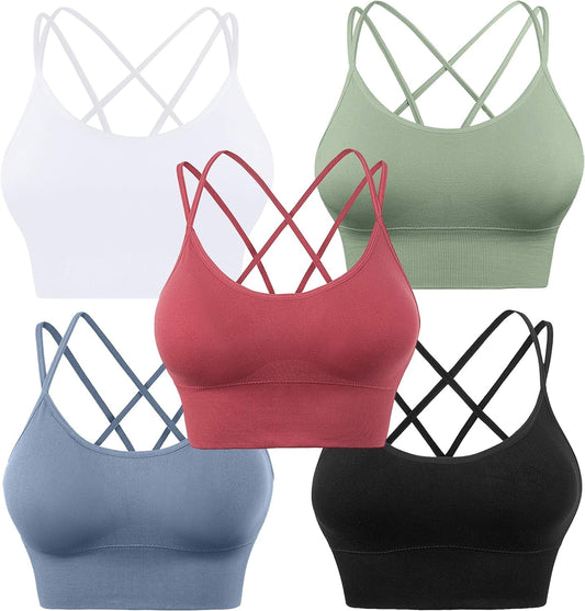 Cross Back Sport Bras Padded Strappy Criss Cross Cropped Bras for Yoga Workout Fitness Low Impact