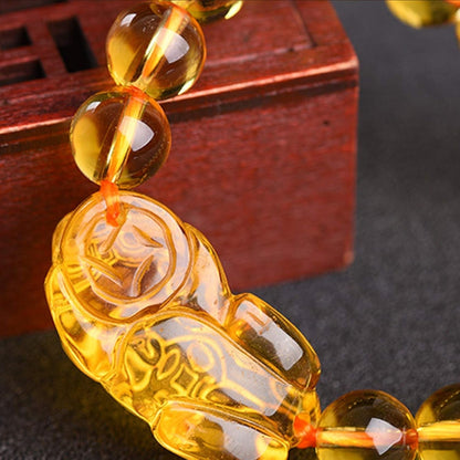 Feng Shui Yellow Quartz Pixiu Pi Yao Bracelet Wealth Crystal Bracelet Attracts Wealth Yellow Bracelet Ward off Evil Spirits Couple Bracelet Amulet,12Mm
