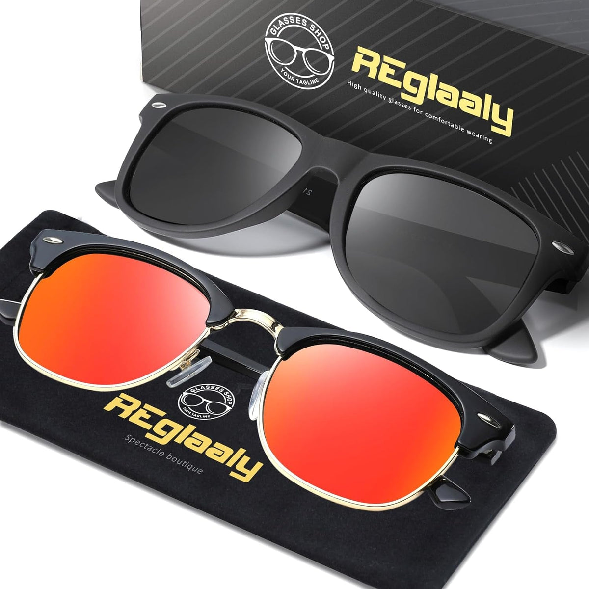 Sunglasses Men and Womens, Polarized Sunglasses for men with UV Blocking Semi-Rimless Frame for Driving & Hiking