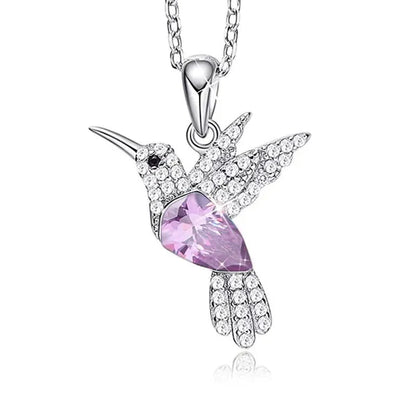 Hummingbird  Silver Jewelry Set Women Pendant Necklace and Stud Earring Set CrystalsFine Animal Jewelry, Gift for Mothers Day