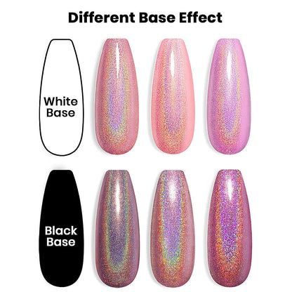 Holographic Gel Nail Polish Set 3PCS Rose Gold Pink Purple Gorgeous Glossy Soak off Nail Gel with Glitter Mermaid Unicorn Effect Lamp Curing Required for Nail Art Design Manicure Salon DIY at Home