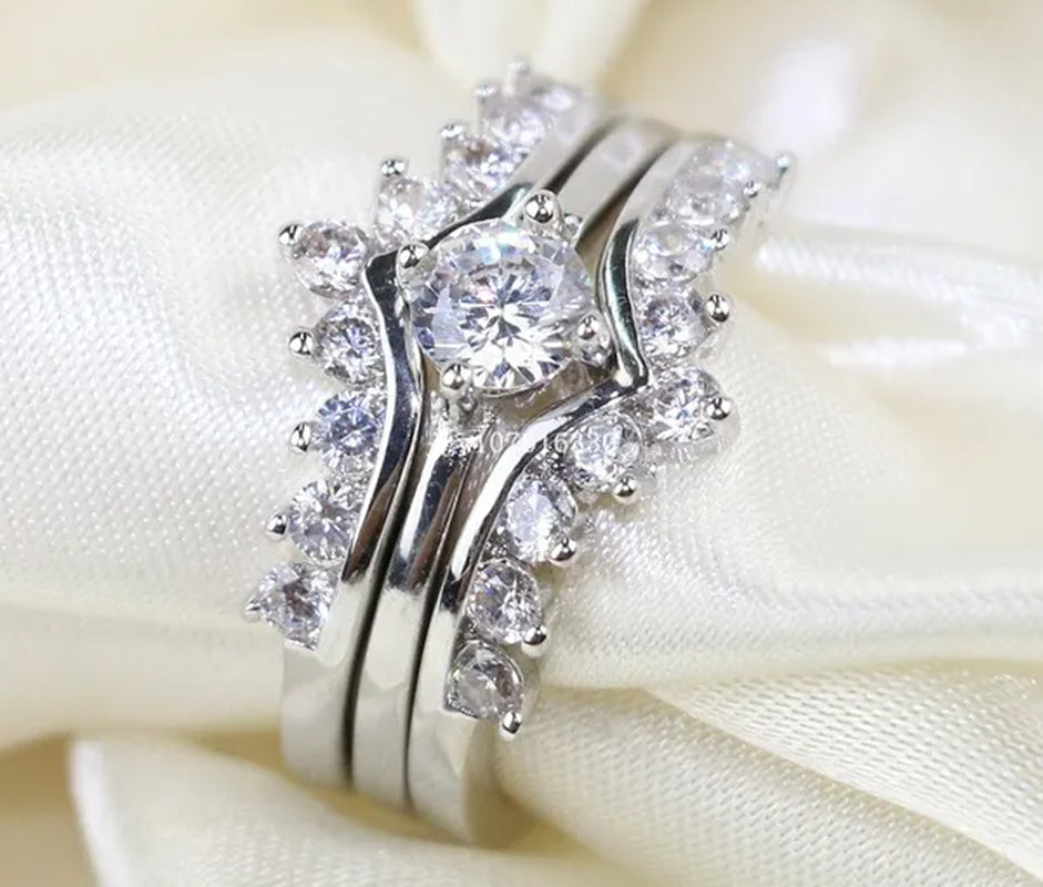 Round 5mm 1CT CZ Bridal Sets 10KT White Gold Filled Women's Wedding Ring 3 in 1  Band Gifts Sz 5-10