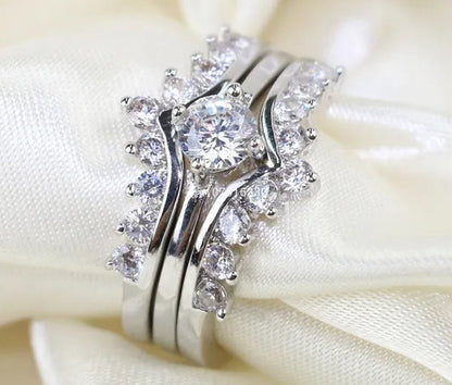 Round 5mm 1CT CZ Bridal Sets 10KT White Gold Filled Women's Wedding Ring 3 in 1  Band Gifts Sz 5-10