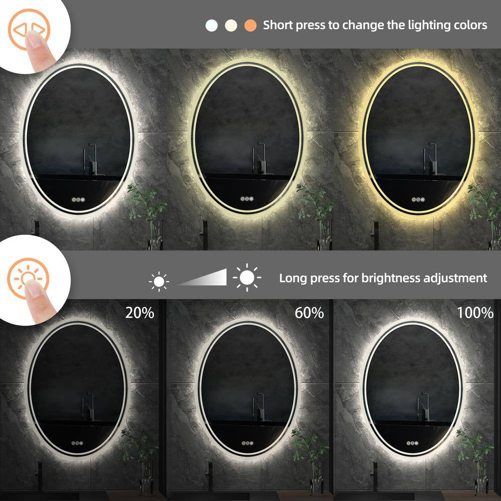24 In. W X 32 In. H Large Oval Frameless Anti-Fog Backlit 3500-6500K Dimmable LED Wall Bathroom Vanity Mirror Hotel Spa