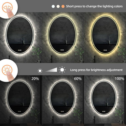 24 In. W X 32 In. H Large Oval Frameless Anti-Fog Backlit 3500-6500K Dimmable LED Wall Bathroom Vanity Mirror Hotel Spa