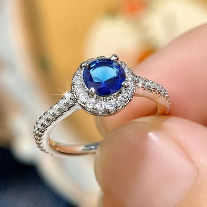 Bridal Engagement Rings Proposal Gift Blue Sapphire Cubic Zirconia Rings for Women Wedding Ring Accessories