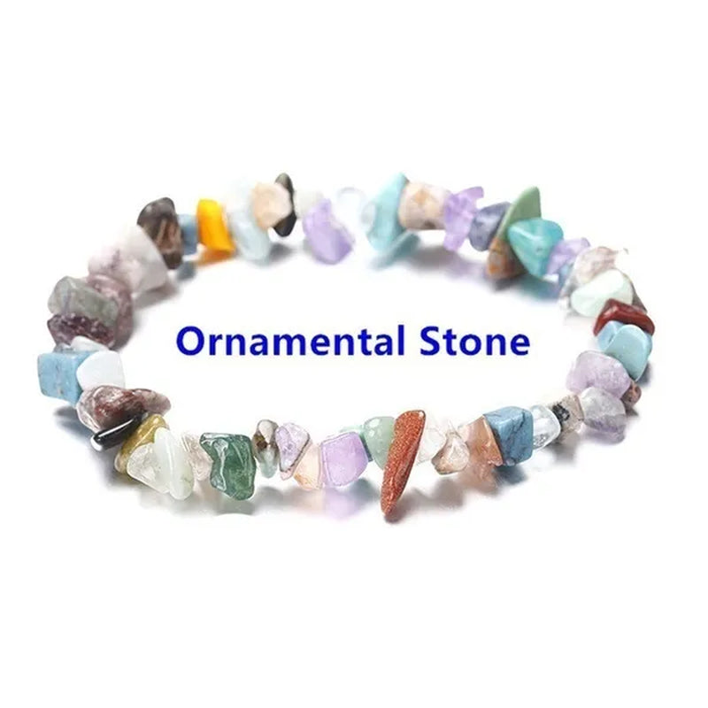 Natural Crystal Chakras Bracelet Natural Gemstone Chips Jewelry Bracelet Amethyst Red Agate Carnelian White Crystal Turquoise Citrine Bracelet (Adjustable Size)