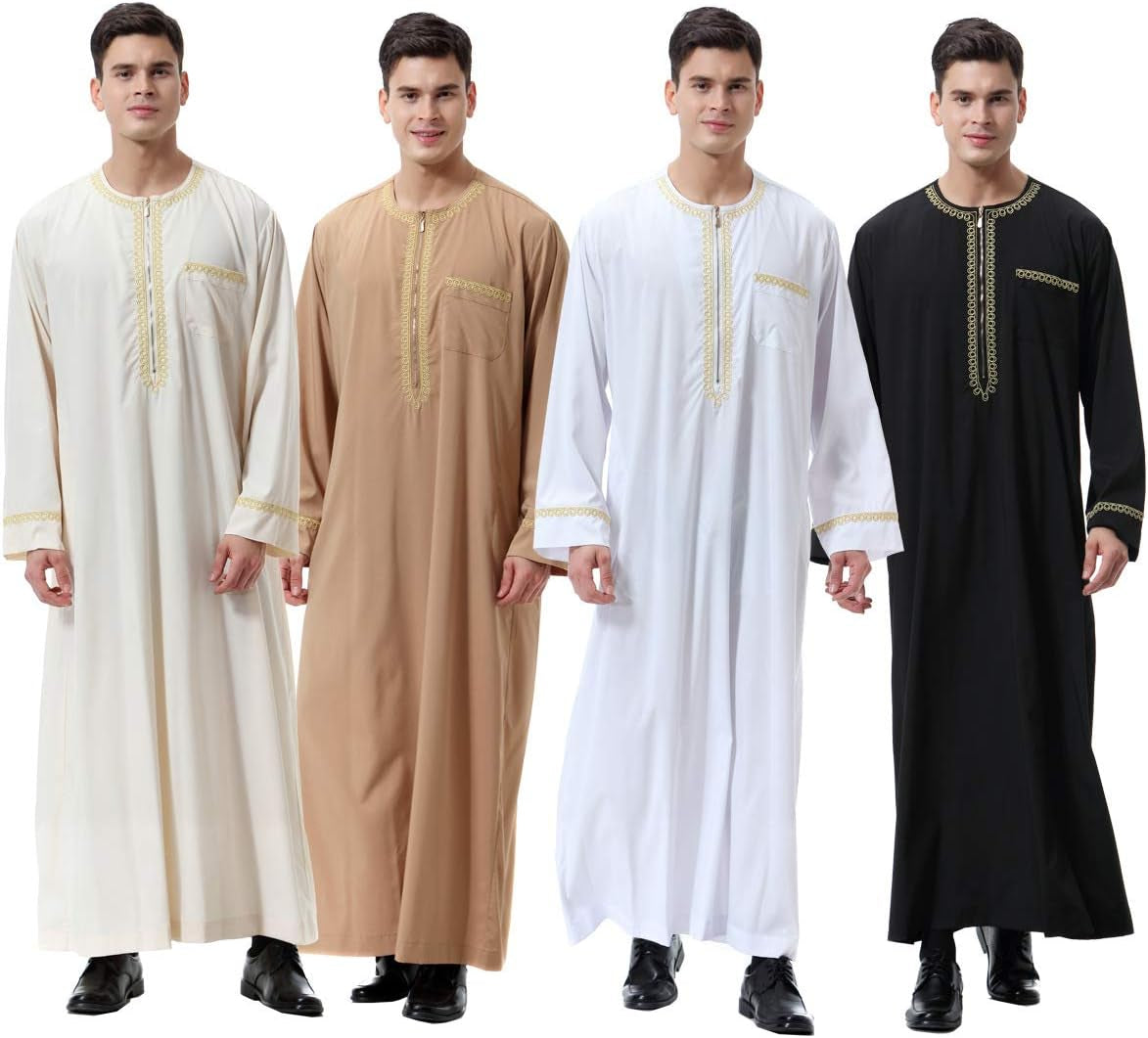 Men'S Muslim Clothes Durable Kaftan Robe Dubai Long Gown Ethnic Clothes,1Pc Soft Robe