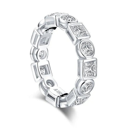 Eternity Ring 18k White Gold Plating Sterling Silver Round & Emerald Cut Ethical Lab-grown Diamond Band Stackable Ring Multi-stone Ring