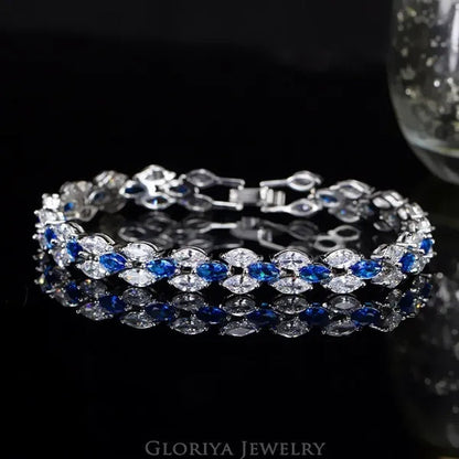 Gloriya Delicate White Gold Plated Tennis Bracelet Setting Sparkly Marquise Cubic Zircon Wedding Bracelets For Women Gorgeous Crystal Jewelry