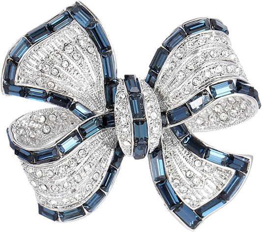 Yeapyeap Bow Brooches for Women Girl - Austrian Rhinestone Scarf Pin for Ladies Wedding Bouquet Broach for Birthday, Christmas, Anniversary（Silver）