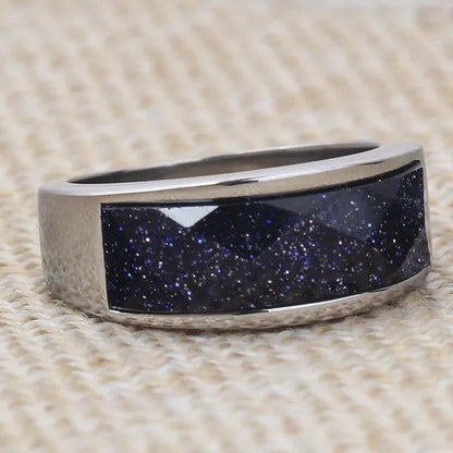 Vintage Men's Agate Ring Stainless Steel Sky Blue Black White Gemstone Irregular Ring Jewelry Gift for Men Women Boyfriend Girlfriend