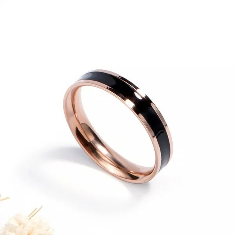 4mm Stainless Steel Black/White Enamel Ring Wedding Band for Women Girl Size 3-10