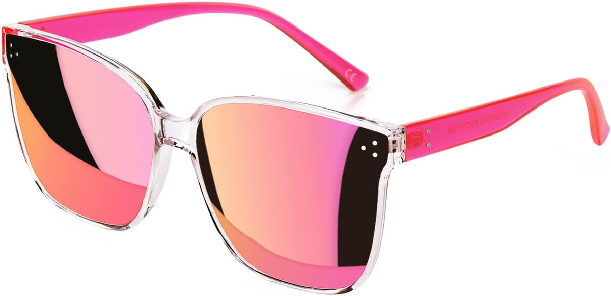 Sunglasses Womens, Oversized Pink Sunglasses for Women with Trendy Mirrored Lens UV400 Blocking