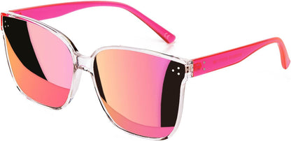 Sunglasses Womens, Oversized Pink Sunglasses for Women with Trendy Mirrored Lens UV400 Blocking