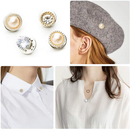 10-Pack Women Shirt Brooch Lapel Pins Safety Buckle Knitwear Sweater Decorate Pearl Buttons Metal Tie Tacks Pin Back Clutch B