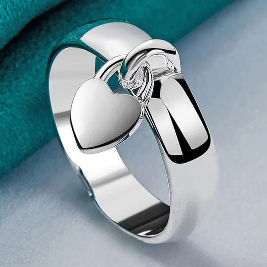 FASHION 925 Sterling Silver Heart Lock Ring Charms Fashion for Women Wedding Engagement Ring Party Jewelry