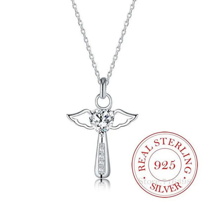 Hot Silver Creative zircon Crystal Necklace Fine Jewelry Birthday Gifts 925 Sterling Silver Cross Pendant Necklace for women men