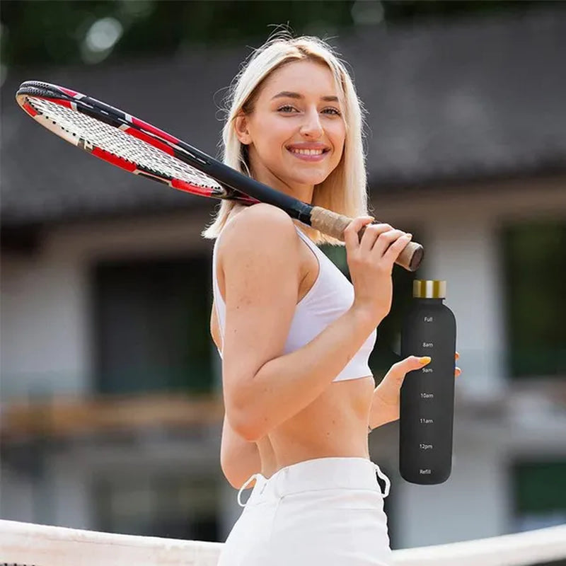 Water Bottle with Time Marker, 32oz Motivational Water Bottle, Reusable Spill-Proof Frosted Plastic Water Bottle for Gym, Sports, Travel, Fitness, School and Work