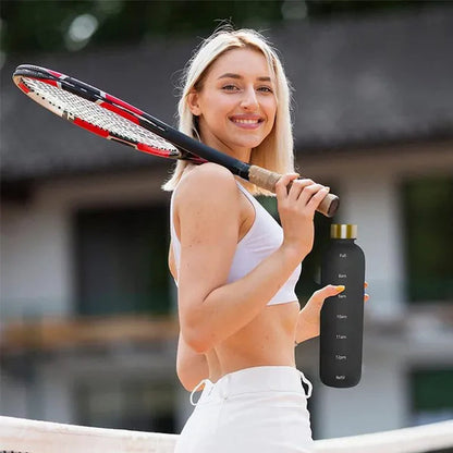 Water Bottle with Time Marker, 32oz Motivational Water Bottle, Reusable Spill-Proof Frosted Plastic Water Bottle for Gym, Sports, Travel, Fitness, School and Work