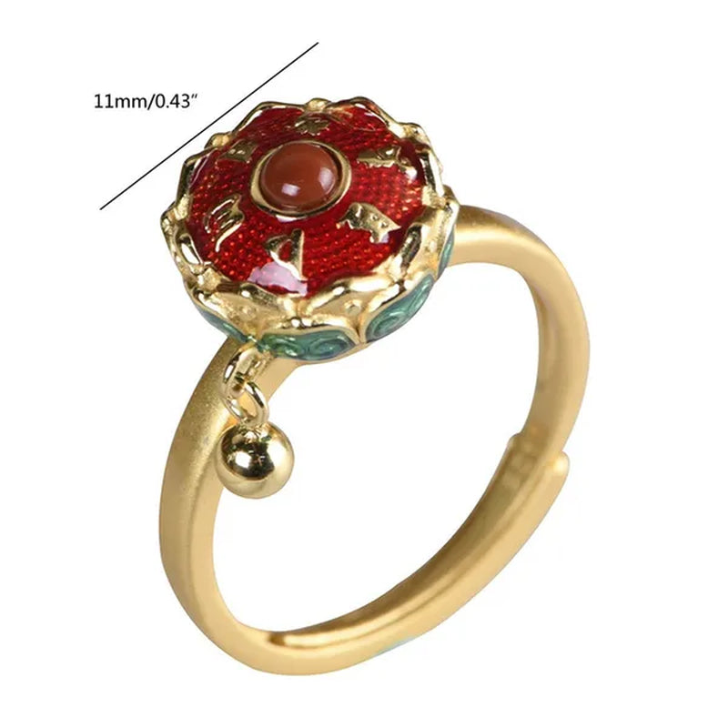 Buddhism Lotus Rotating Ring Buddhist Tibetan Prayer Wheel Mantra Finger Ring YVO