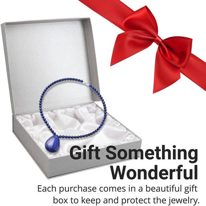 Shop LC Lapis Lazuli Necklace in 925 Sterling Silver - Lapis Lazuli Teardrop Pendant Beaded Necklace - 18" Necklace Length Costume Jewelry for Women Christmas Gifts for Women