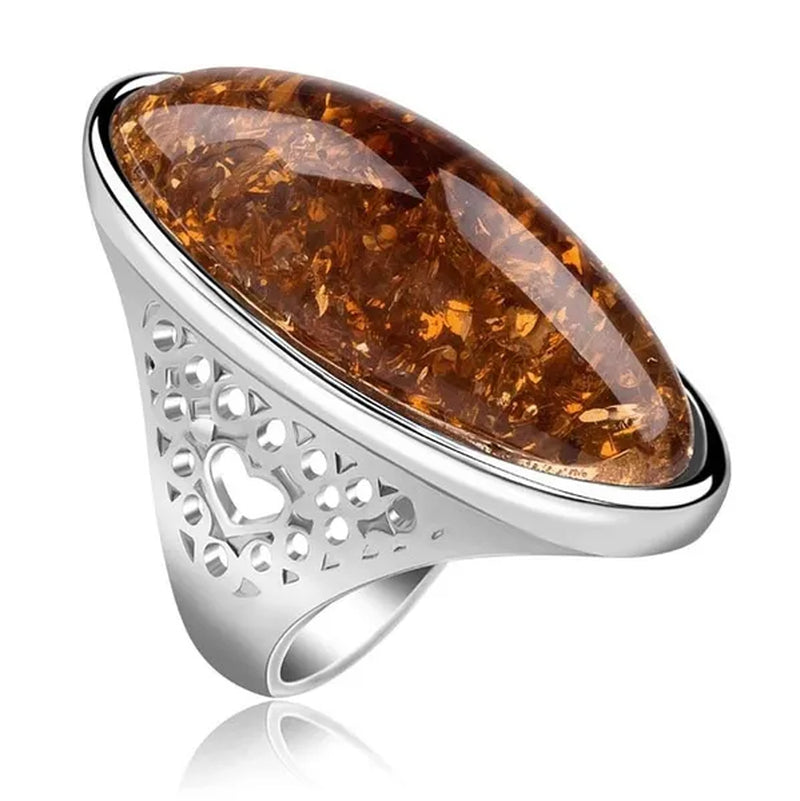 Party Wedding Christmas Gifts Gold Amber Ring Big Bohemian Precious Rings for Women(size 5 6 7 8 9 10 11 12)