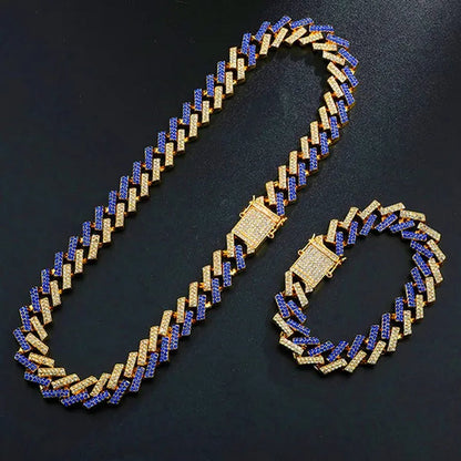 Fashion Men Necklace Diamond Necklace Bracelet Miami Cuban Link Chain Necklace Punk Jewelry Size: 8-30 Inch