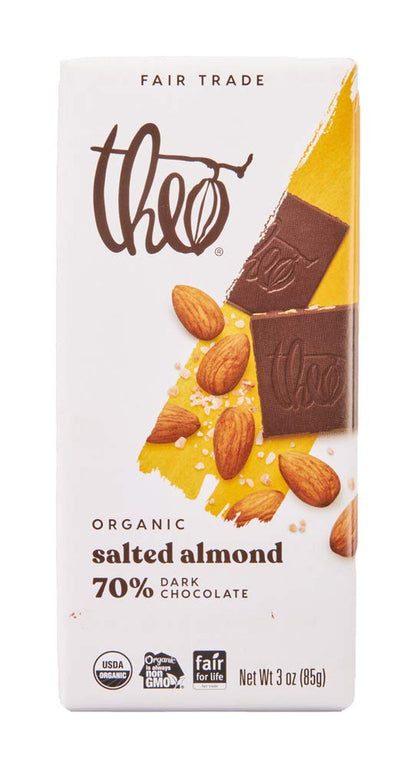 Salted Almond Organic Dark Chocolate Bar, 70% Cacao, 1 Bar | Vegan, Fair Trade