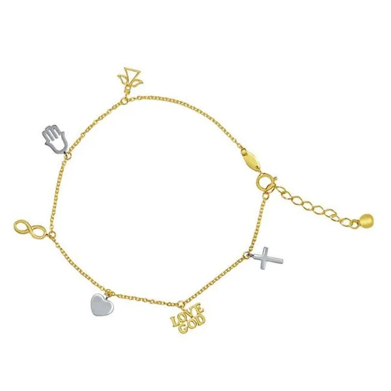 Precious Stars AB-0624 14K Two Tone Gold Faith Charm Bracelet