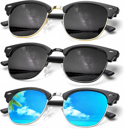 Sunglasses Men Polarized Sunglasses for Men Women Unisex Semi-Rimless Frame Retro Driving Sun Glasses UV Blocking