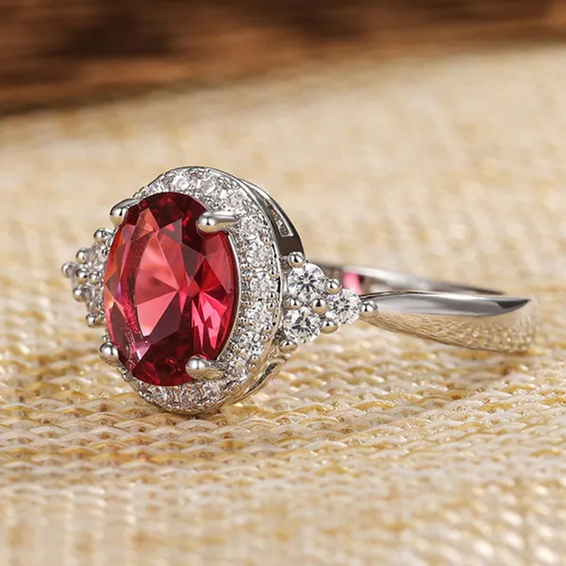 Fashion Exquisite Silver Plated Princess Lab Diamond Diana William Kate Oval Cut Ruby Gemstone Rings for Women Wedding Engagement Jewelry