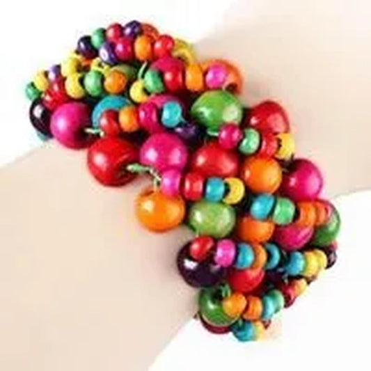 Wooden Beaded Stretchy Bracelet Colorful Exotic Style Elastic Bracelets For Women Girls Children