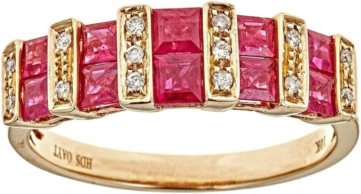 10K Yellow Gold Natural Ruby Diamond (I1,I2) Engagment Propose Promise Ring for Women
