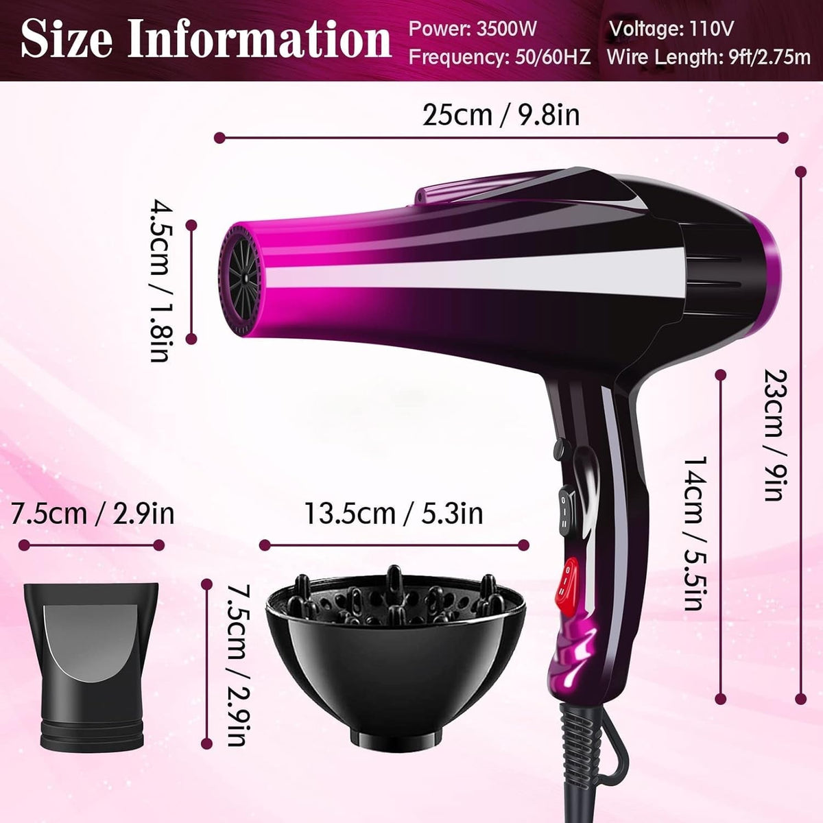 Hair Dryer 3500W Professional Blow Dryer Built-In Powerful AC Motor Diffuser Fast Drying Heat Hairdryer Powerful Home Salon Hair Dryers