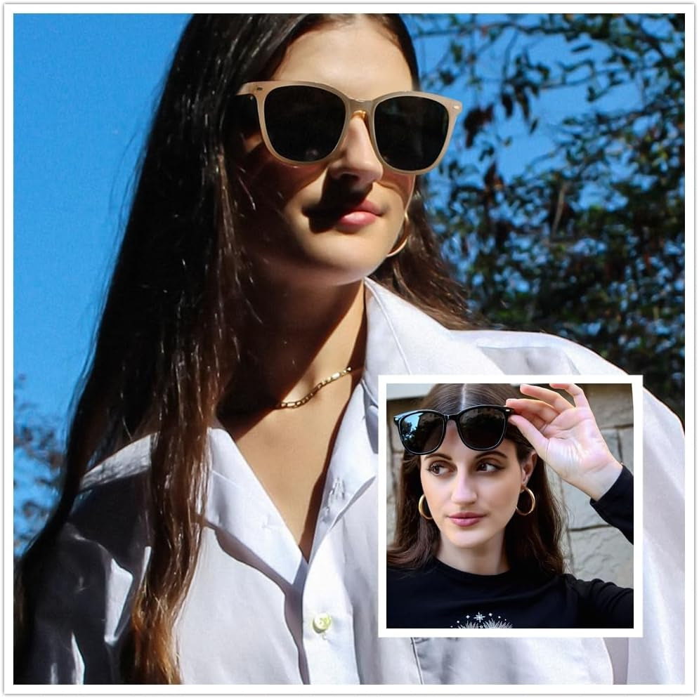 2 Packs Sunglasses for Women Polarized UV400 Protection Lens Big Frame Fashion Glasses Trendy Stylish Shade