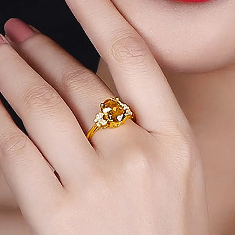 Romantic 18k Golden Plated Copper Setting Heart Shape Citrine  Jewelry Set Love Shape Pendant Necklace Heart Micro Inlaid Cubic Zirconia Stud Earrings Butterfly Open-End Ring Flower Bracelets for Women Gifts