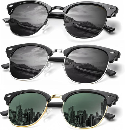 Sunglasses Men Polarized Sunglasses for Men Women Unisex Semi-Rimless Frame Retro Driving Sun Glasses UV Blocking