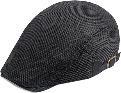 Mens Breathable Mesh Summer Hat Adjustable Newsboy Beret Ivy Cap Cabbie Flat Cap