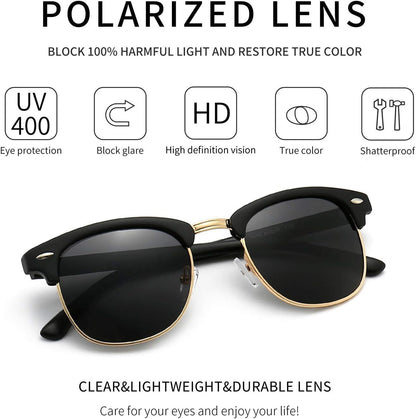 Polarized Sunglasses for Men and Women, Classic Half-Frame Retro Shades for Driving, Travel, and Outdoor Activities