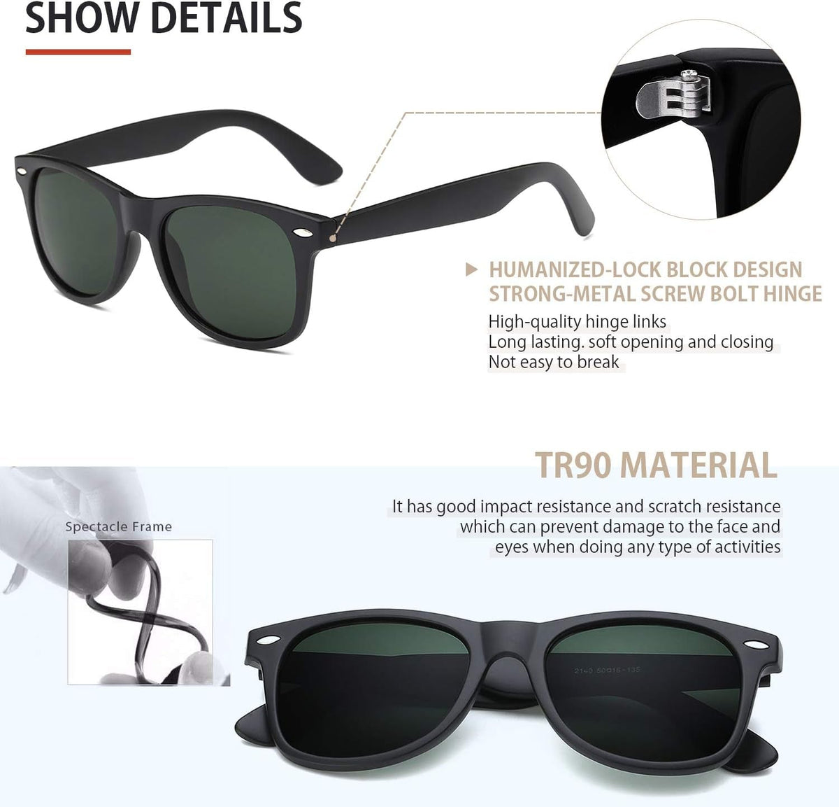 Sunglasses Men Polarized Sunglasses for Mens and Womens,Black Retro Sun Glasses Driving Fishing UV Protection