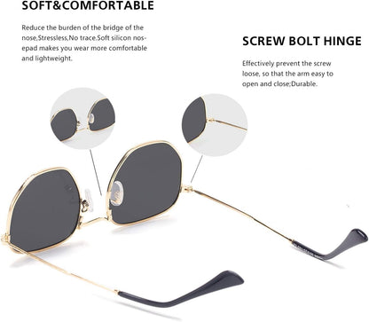 Hipster Hexagonal Polarized Sunglasses Men Women Geometric Square Small Vintage Metal Frame Retro Shade Glasses