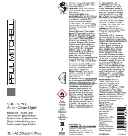 Paul Mitchell Super Clean Light Finishing Hairspray, Natural Hold, Touchable Finish, for Fine Hair, 9.5 Oz.