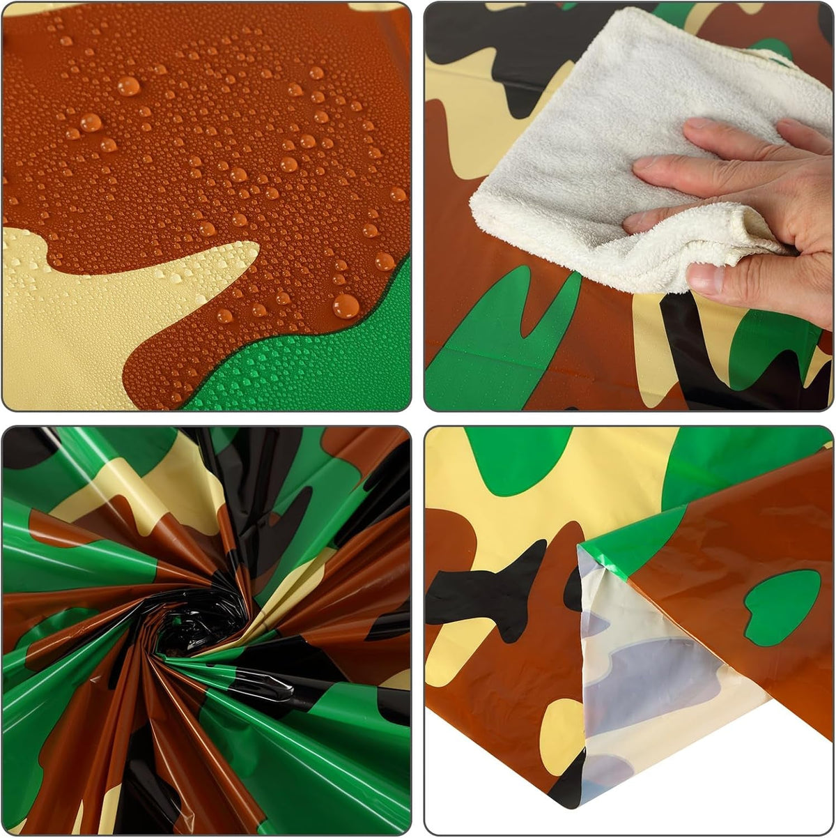 6 Pack Camo Tablecloth Camouflage Plastic Tablecover round Plastic Table Cloth Disposable Camo Party Table Covers Army Party Decorations for Hunting Military Birthday Party Supplies