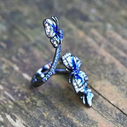 Exquisite 925 Sterling Silver Jewelry Rings for Women Female 3 Butterfly Animal Ring Temperament Blue Sapphire Zircon Inlay Ring Gun Black Ring Engagement & Wedding Band Ring Size 6-10