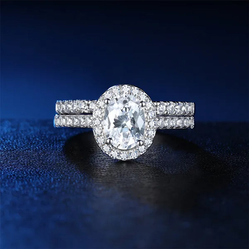 Newshe Halo Oval Cut AAAAA Cubic Zircons Trendy Jewelry Wedding Engagement Ring Set For Women Solid 925 Sterling Silver Sz 4-13