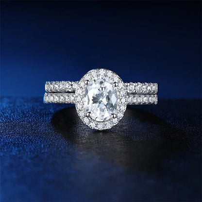 Newshe Halo Oval Cut AAAAA Cubic Zircons Trendy Jewelry Wedding Engagement Ring Set For Women Solid 925 Sterling Silver Sz 4-13
