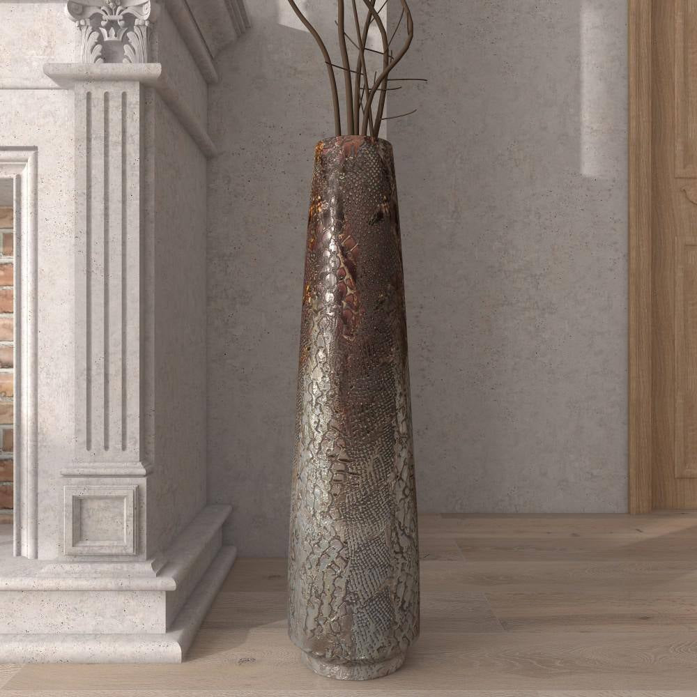 31 In. Silver Snakeskin Inspired Ceramic Decorative Vase