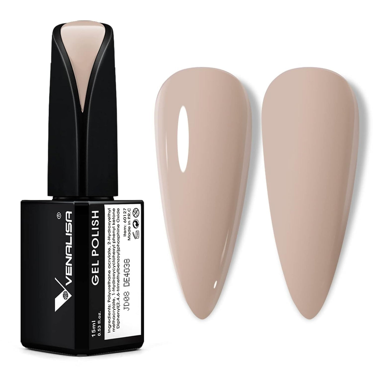 VENALISA 15ml Gel Nail Polish, Pure White Color Soak Off UV LED Nail Gel Polish Nail Art Starter Manicure Salon DIY at Home, 0.53 OZ